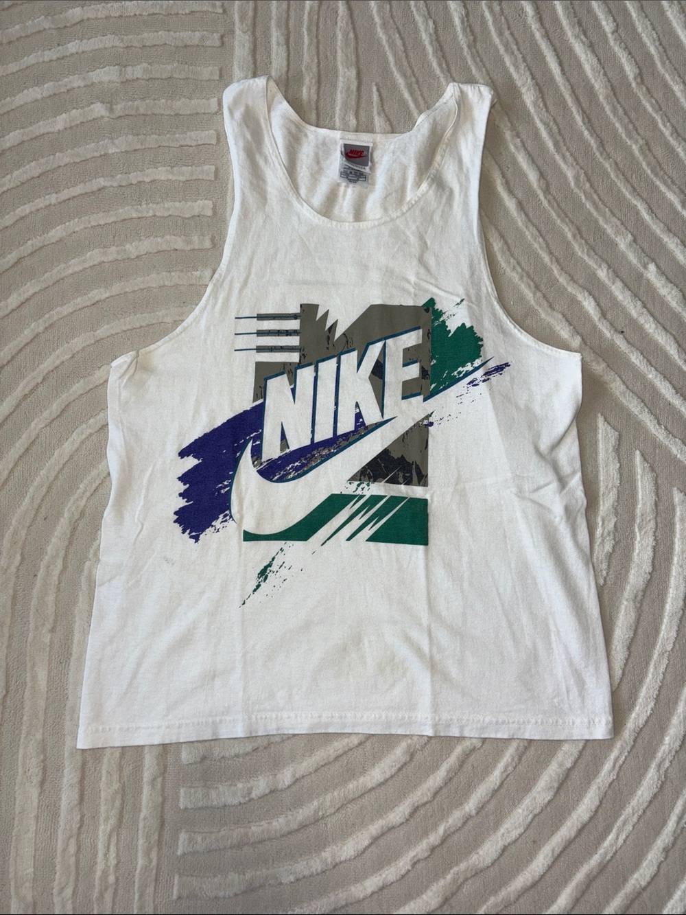Nike White Tank Top with Green & Purple Graphic Logo